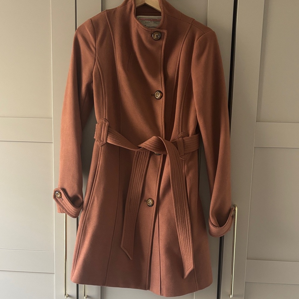 Elegant Anthropologie Terracotta Brown Belted Trench Coat
